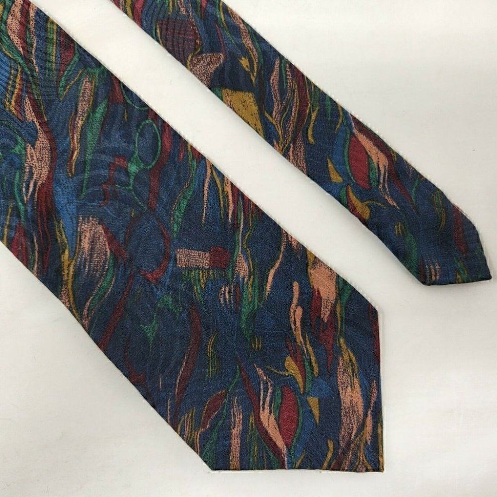 ARLOTTA ITALY SILK TIE BLUE RED GOLD ABSTRACT SATIN TEXTURED 4"